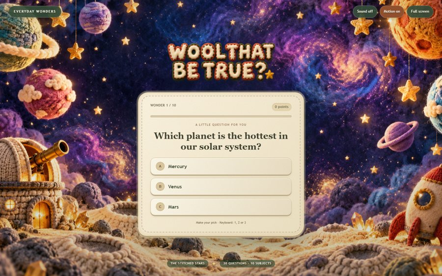 Everyday Wonders trivia game on a laptop screen