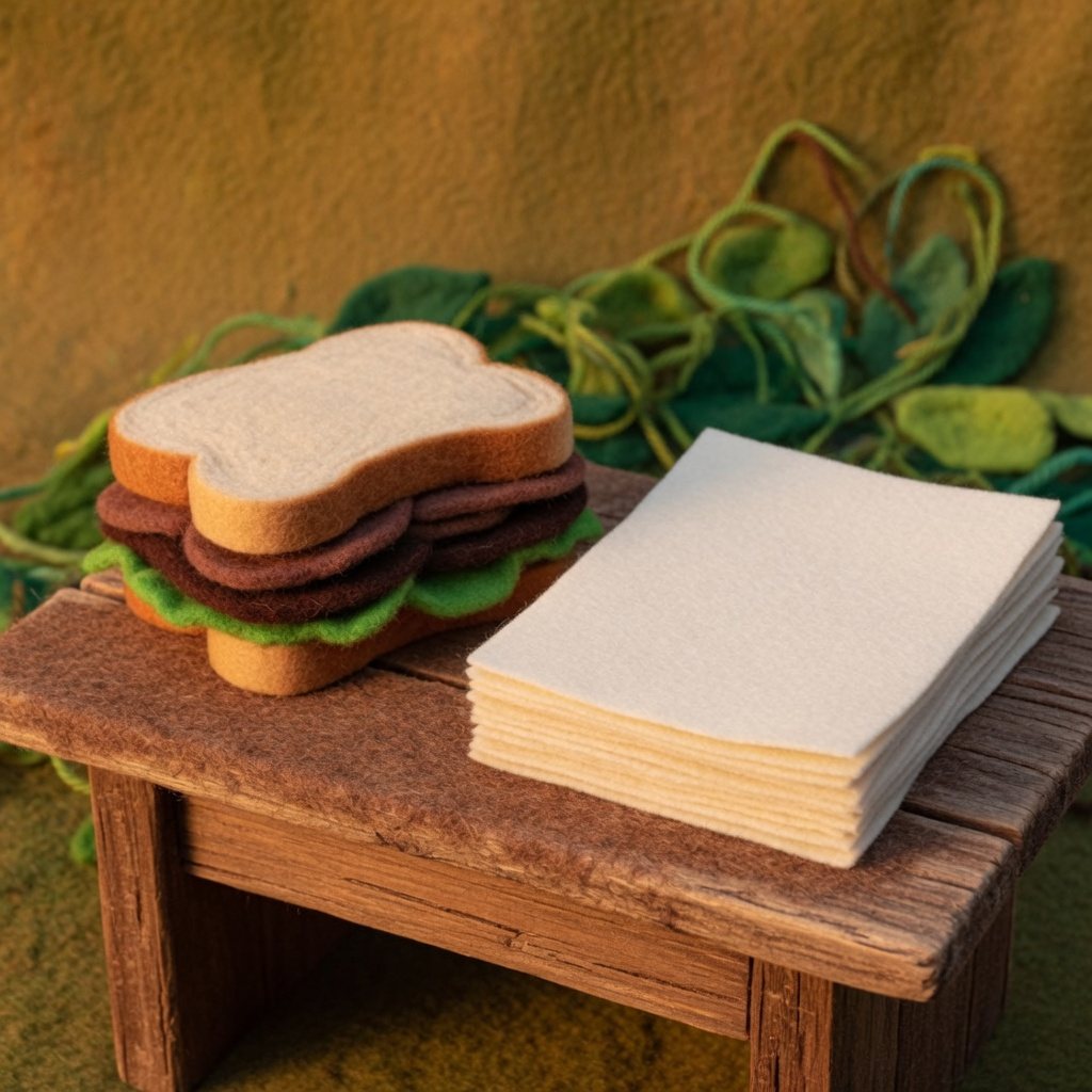 A sandwich on a work desk beside a stack of blank papers