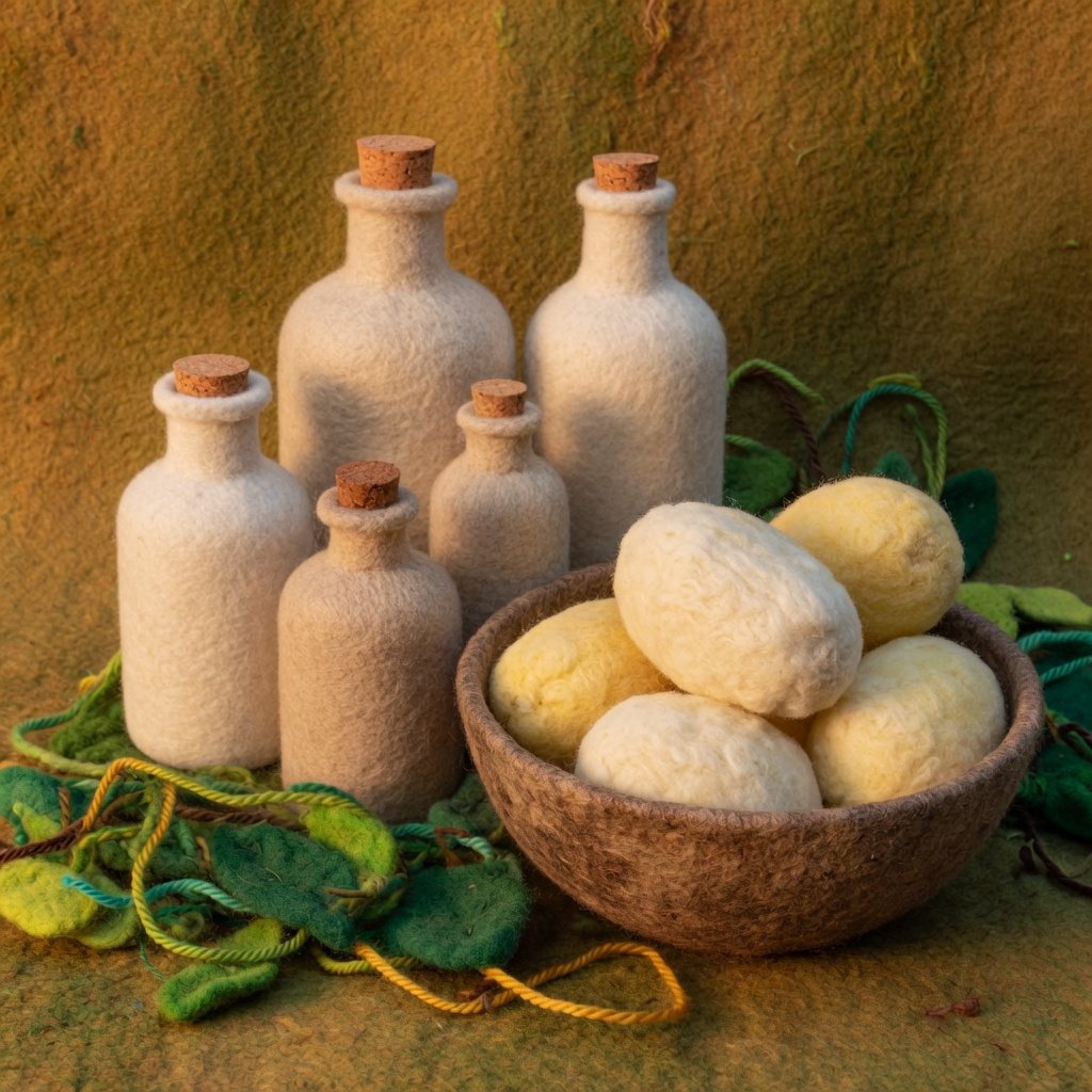 A bowl of boiled potatoes beside plain corked bottles