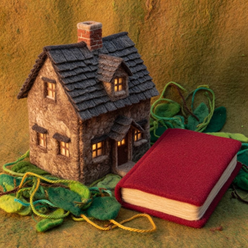 A felt inn with a closed blank cookbook