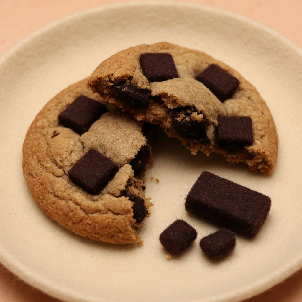 A cookie broken open to show the chocolate chunks still whole