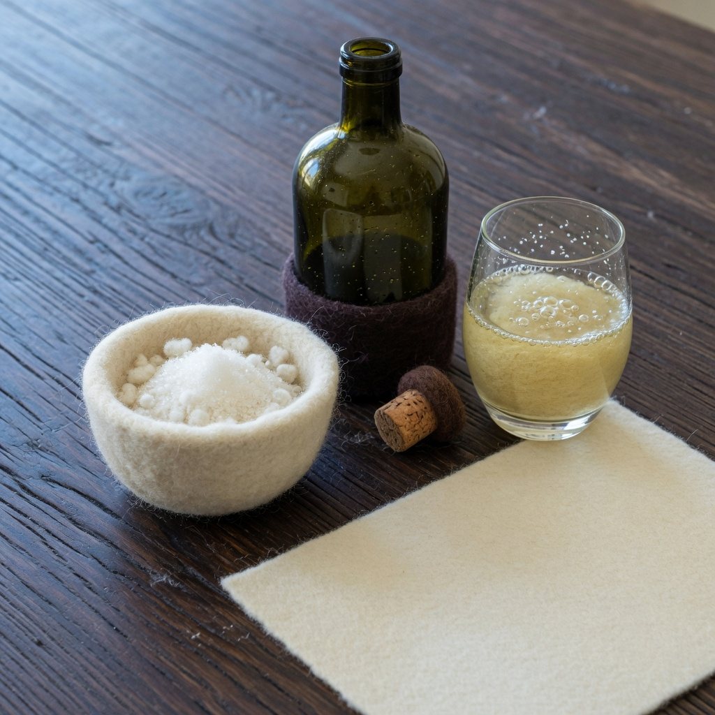 Sugar, a thick bottle, a cork, a sparkling glass and a blank sheet