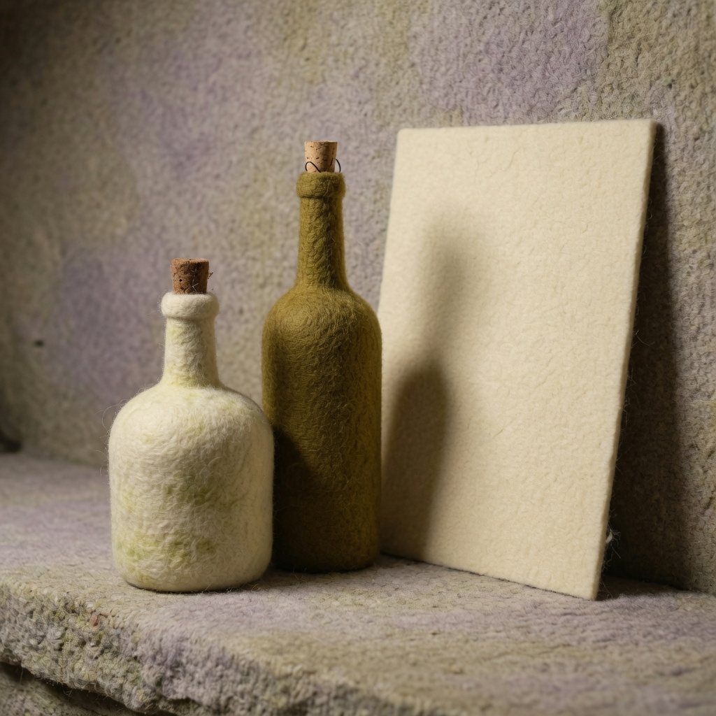 An old still-wine bottle, a later bottle and a blank poster