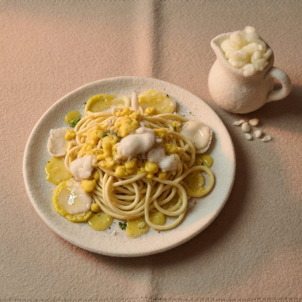 Pasta with a split sauce beside a jug of cream