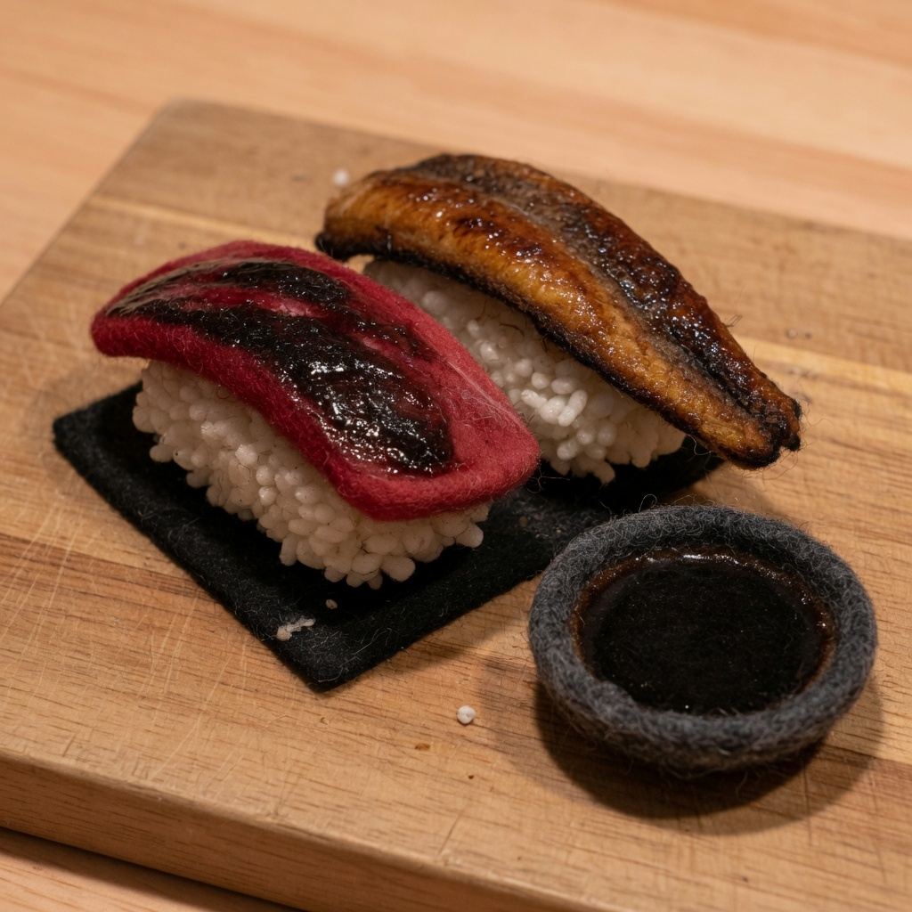 Soy-glazed tuna and cooked eel on rice