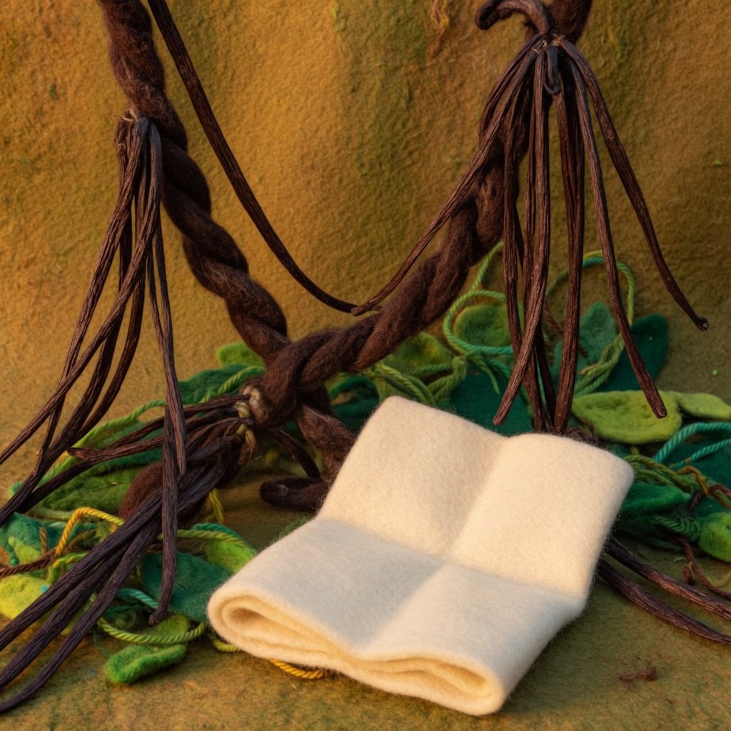 Vanilla vines heavy with dark pods and a blank folded letter